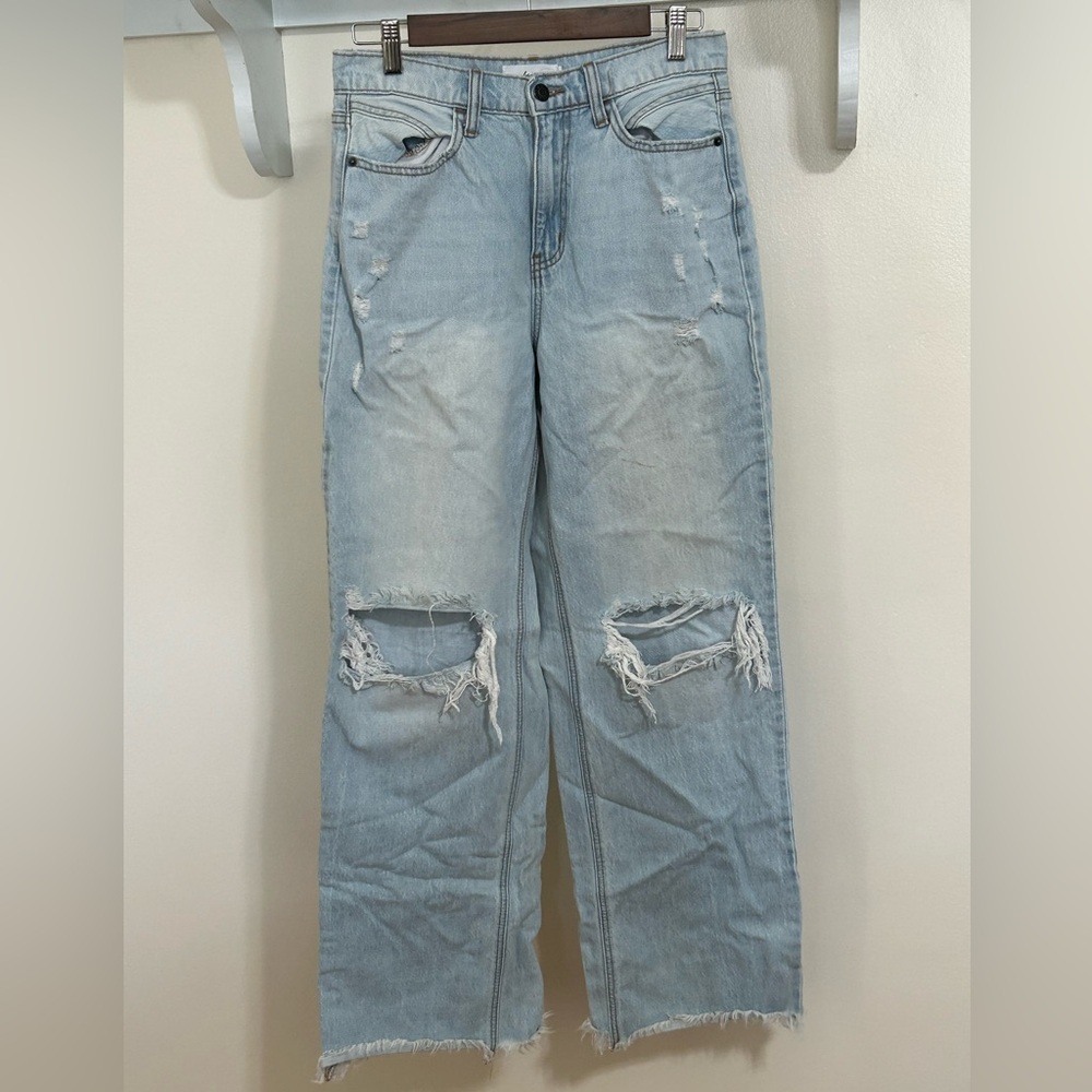 Carly Jean Los Angeles Light Wash Straight Leg Ripped Jeans